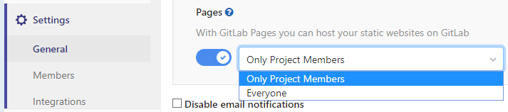 GitLab Pages Settings