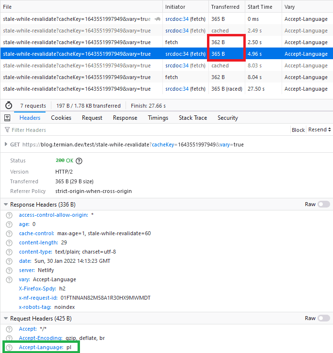 Foreground cache refresh queries in the Firefox network tab (caused by missing revalidation query headers)